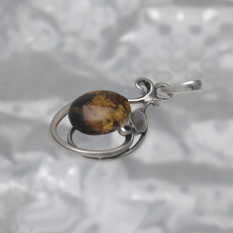 SILVER PENDANT WITH AMBER_KZSB-085