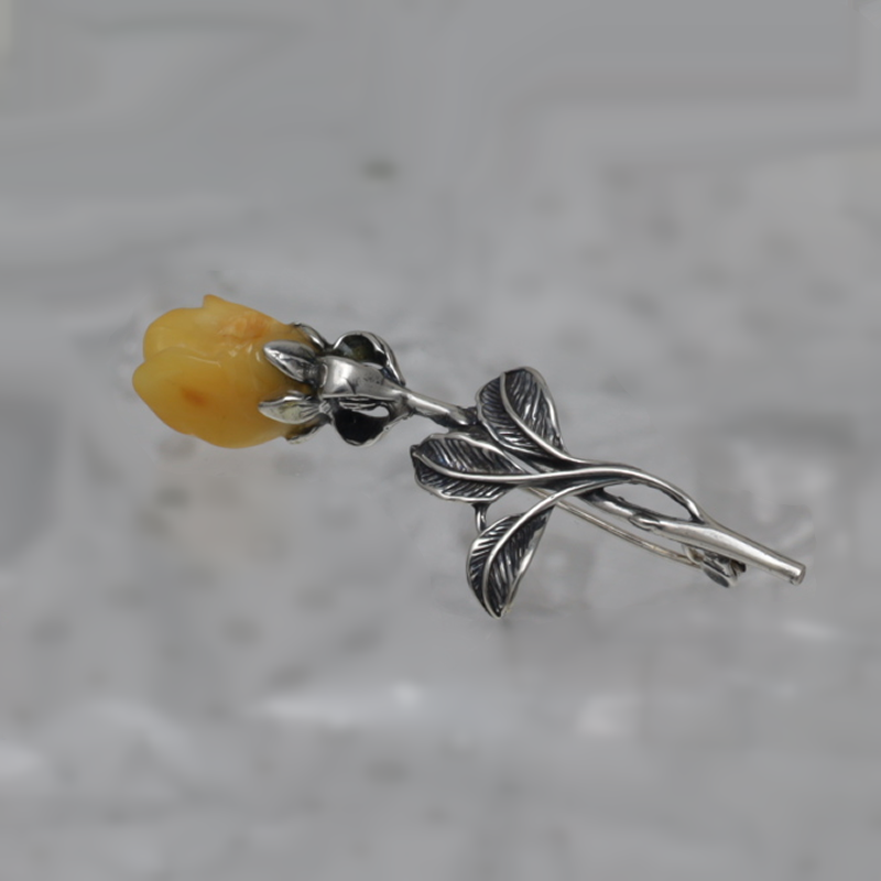 SILVER BROOCH WITH AMBER_GBSB-008