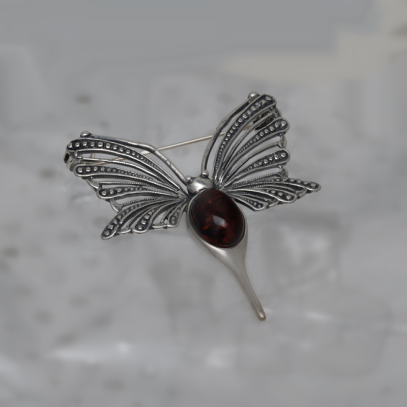 SILVER BROOCH WITH AMBER_GBSB-009