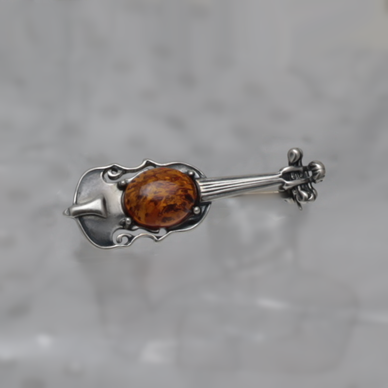 SILVER BROOCH WITH AMBER_GBSB-015