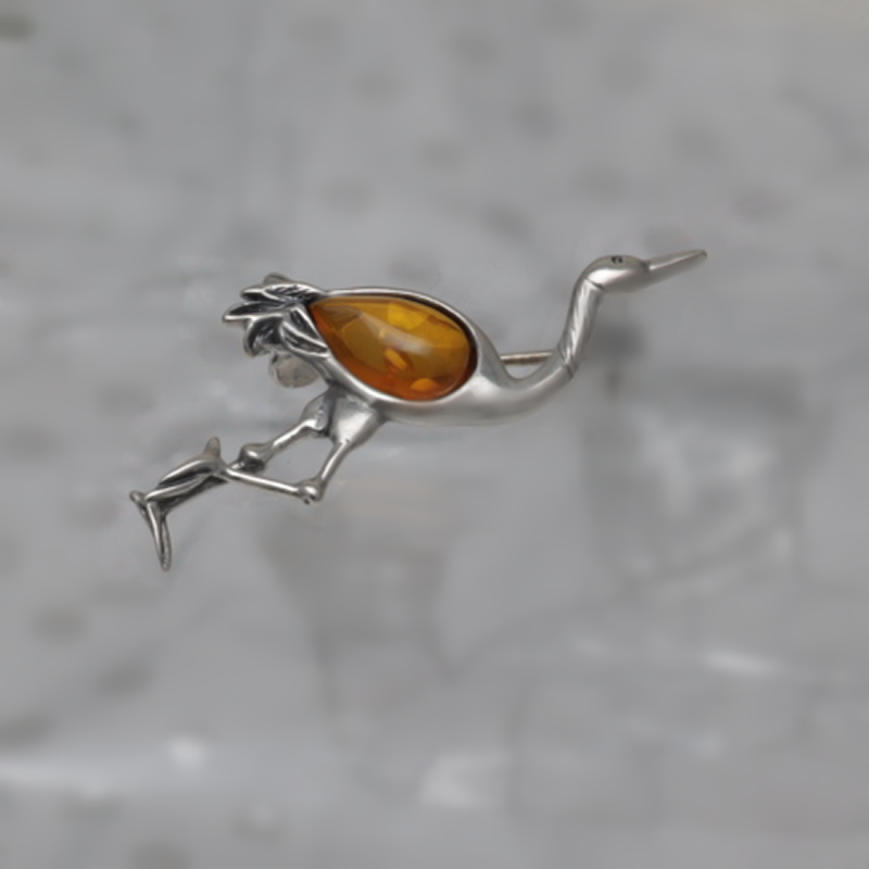 SILVER BROOCH WITH AMBER_GBSB-017