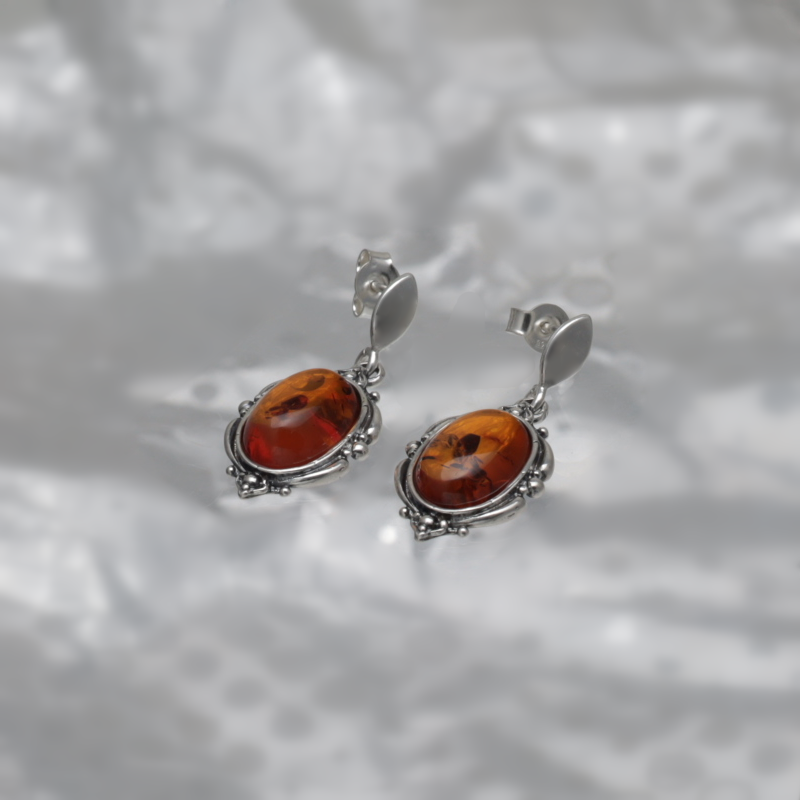 SILVER EARRINGS WITH AMBER_GKSB-012