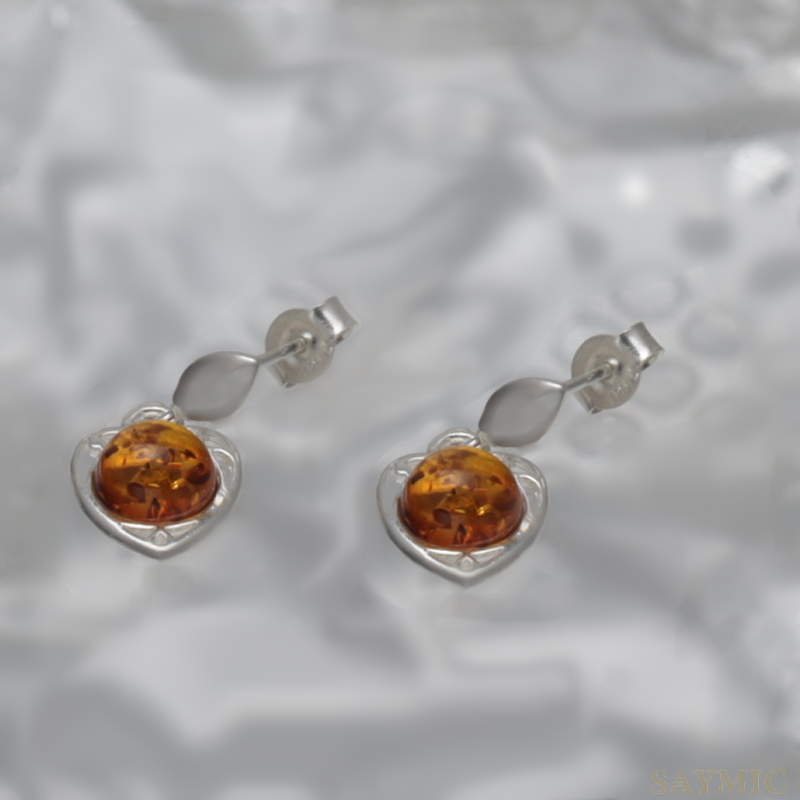 SILVER EARRINGS WITH AMBER_GKSB-095