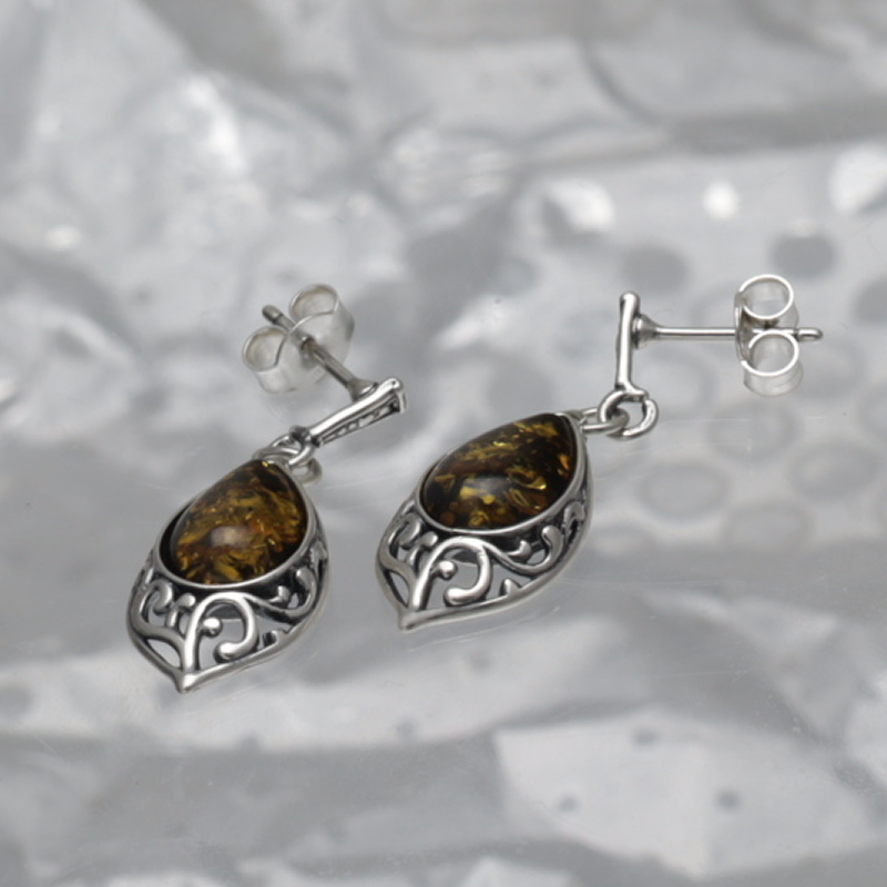 SILVER EARRINGS WITH AMBER_GKSB-099