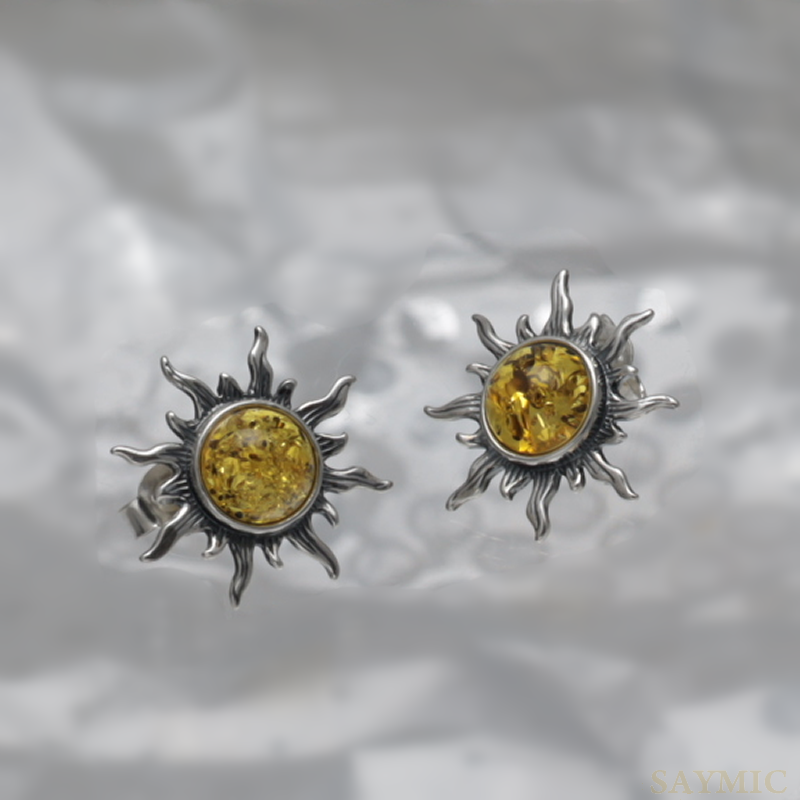 SILVER EARRINGS WITH AMBER_KKSB-058